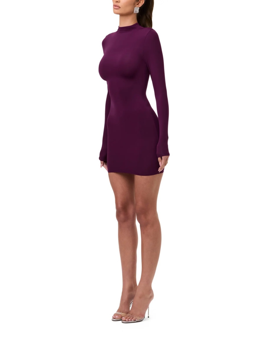 Naked Wardrobe Naked Mock Neck Long Sleeve Mini Dress Dark Berry